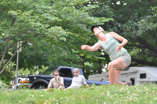 Sarah Hokum with a side-arm drive