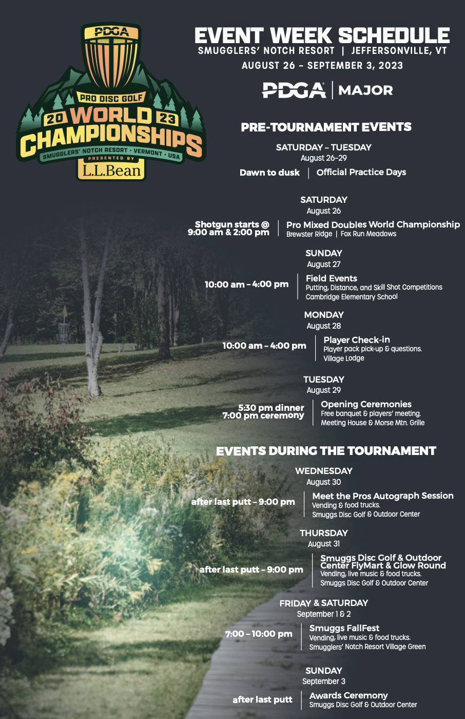 2023 Professional Worlds Event Schedule Professional Disc Golf