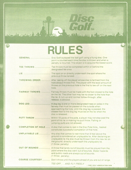 Disk Golf Number Chart