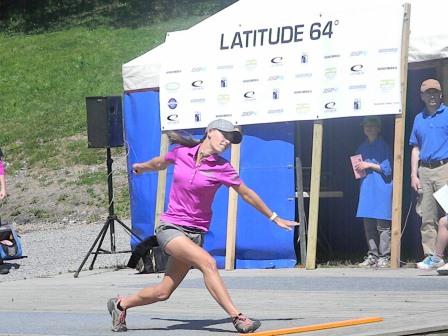 Paige Pierce driving on hole 1 at the Stockholm Open Day one